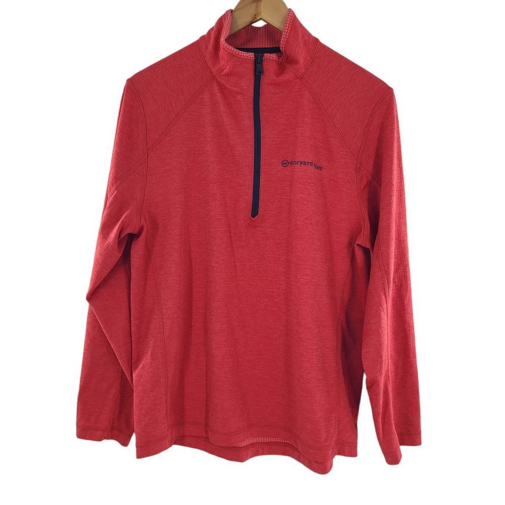 Vineyard Vines Sankaty Performance Pullover Men Medium Coral Orange 1/4 Zip Golf